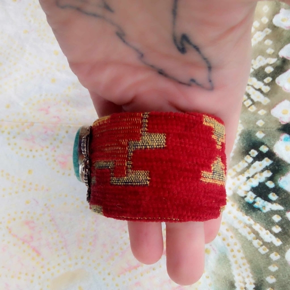 ❤ Artisan Amazonite Gemstone Kilim Cuff Bracelet, Real Silver! - Picture 8 of 13